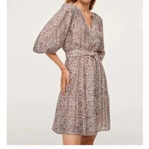 MANGO Flowy knotted dress short dress v-necK with puffed sleeves Size 4 2724